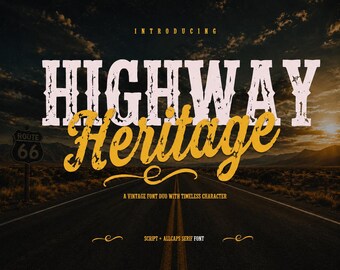 Highway Heritage Font Duo | Vintage Western Serif & Script (Digital Download)