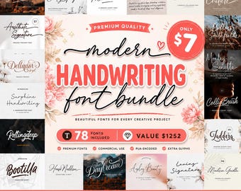 Modern Handwriting Font Bundle, 78 Script Fonts, Signature Collection (Digital Download)