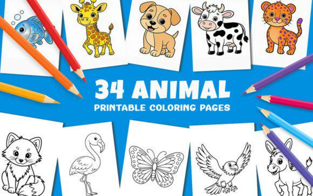 34 Animal Coloring Pages for Kids Printable Activity Book PDF - Etsy