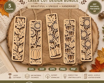 Fall Laser Cut Bookmark Bundle | Pumpkin Leaf SVG Designs (Digital Download)