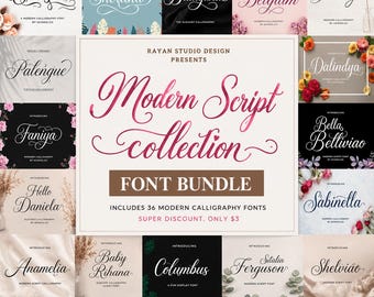 Modern Script Font Bundle SVG | 36 Handwritten Calligraphy Fonts (Digital Download)