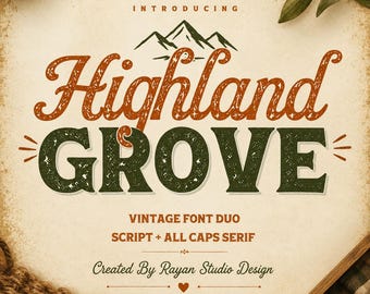 Highland Grove Vintage Font Duo | Rustic Serif, Script Branding (Digital Download)