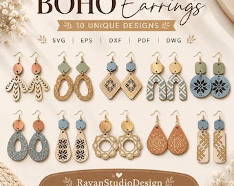 Boho Earrings SVG Bundle | 10 Unique Laser Cut Earring Designs | Glowforge Files | Cricut