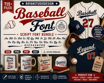 Retro Baseball Script Font Bundle | Sports Jersey Typography (svg, png, pdf, dxf)