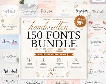 150 Handwritten Fonts Bundle | Script, Calligraphy, Cricut Fonts (Commercial Use)