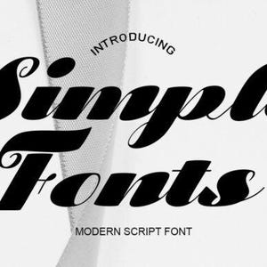 Puede incluir: Texto negro sobre fondo blanco que dice "Introducing Simple Fonts" y "Modern Script Font". La palabra "Simple" está en una fuente cursiva grande y en negrita. Una cinta blanca está en el fondo.