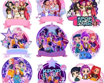 K-Pop Demon Hunters Cake Topper Bundle | 11 Editable Huntrix PNG | Birthday Cake & Cupcake Toppers | K-Pop Demon Hunter Party Decorations