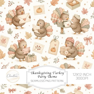 Patrón sin costuras de retazos de pavo de Acción de Gracias, estampado de tela para edredón otoñal estilo cottagecore, papel digital para fiesta de otoño JPG PNG