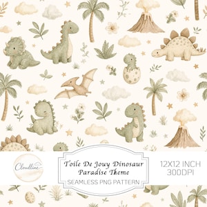 Dinosaur Park Toile De Jouy Seamless Pattern, Nursery Background (JPG PNG Download)