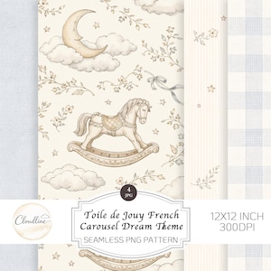 Vintage Frans naadloos toile de jouy-hobbelpaardpatroon (digitale download)