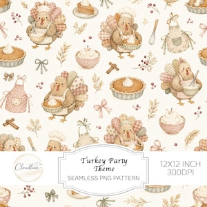Patrón sin costuras de patchwork para fiesta de pavos, estampado de tela para edredón de Acción de Gracias estilo Kawaii Cottagecore, papel digital de otoño JPG PNG