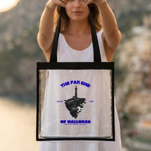 Mallorca Spain Clear Tote Bag, Formentor Lighthouse Cycling PVC Carry, Island Souvenir Gift Transparent, Travel Summer Fun See Through Purse