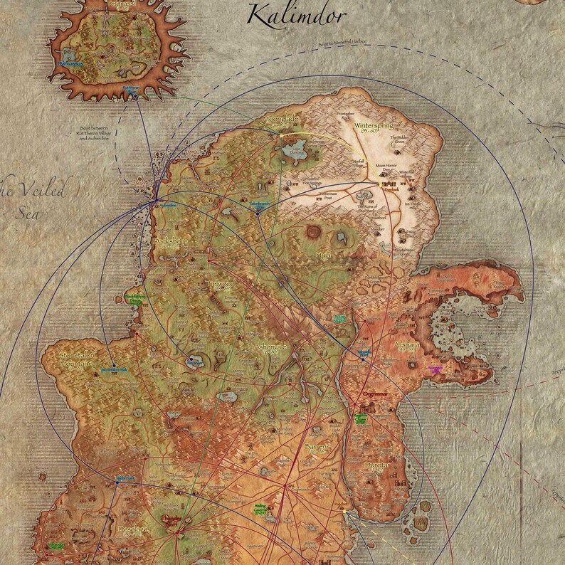 Azeroth Map Poster | Fantasy World Map Illustration | Game Lore Wall ...