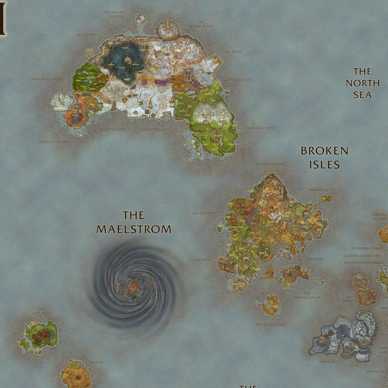 Azeroth Map Poster | Fantasy World Map Illustration | Game Lore Wall ...