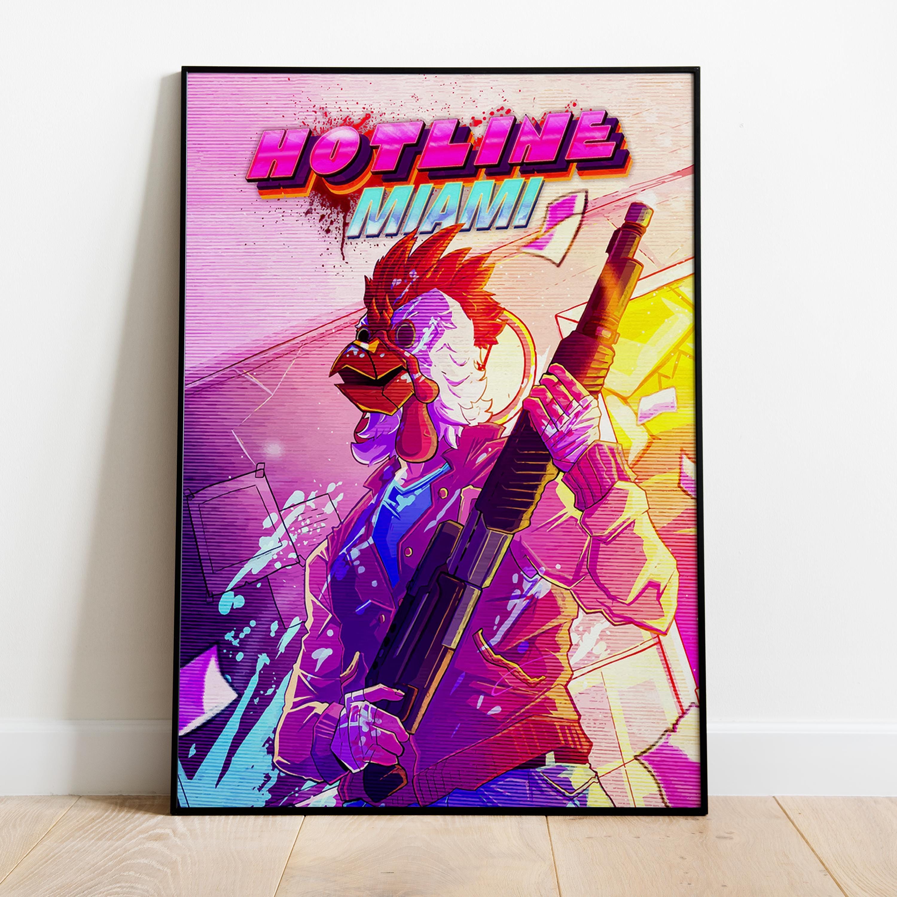 Hotline Miami Poster | Neon Retro Illustration | Game Wall Art ...