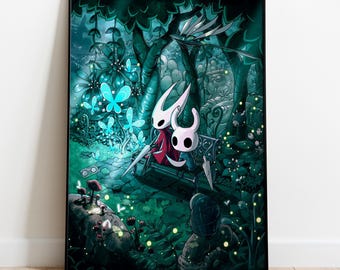Poster di Hollow Knight / Illustrazione dark fantasy / Arte murale di gioco / Stampa di Knight / Decorazione per la stanza dei giocatori