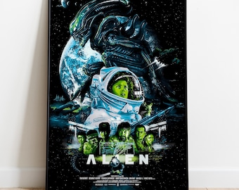 Alien Poster | Sci Fi Horror Movie Wall Art | Classic Space Thriller Film Print | Dark Room Decor