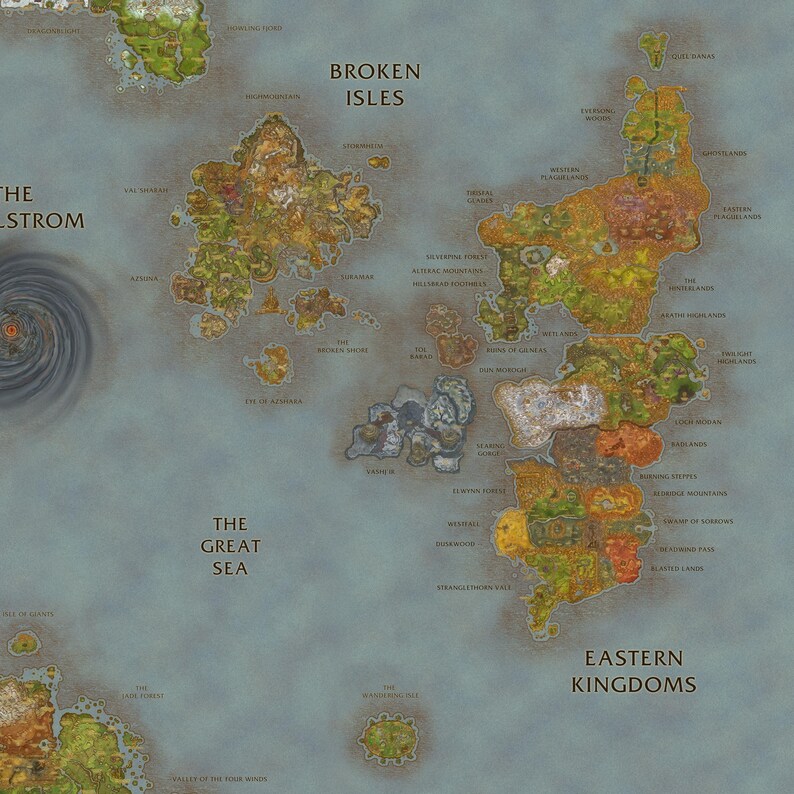 Azeroth Map Poster | Fantasy World Map Illustration | Game Lore Wall ...