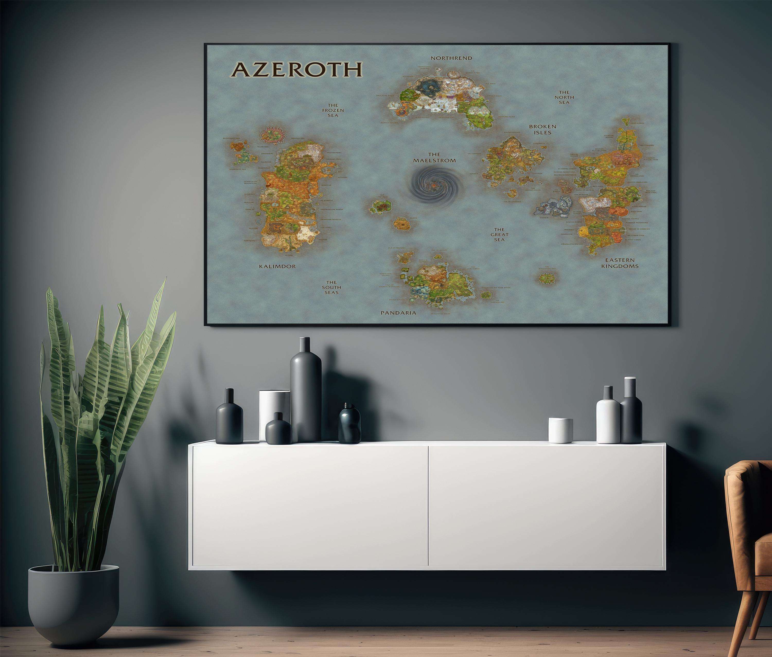 Azeroth Map Poster | Fantasy World Map Illustration | Game Lore Wall ...
