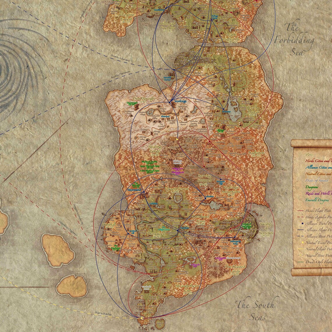 Azeroth Map Poster | Fantasy World Map Illustration | Game Lore Wall ...