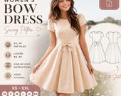 Bow Dress Sewing Pattern PDF for Women | XS–XXL Printable A4 & A0 Pattern