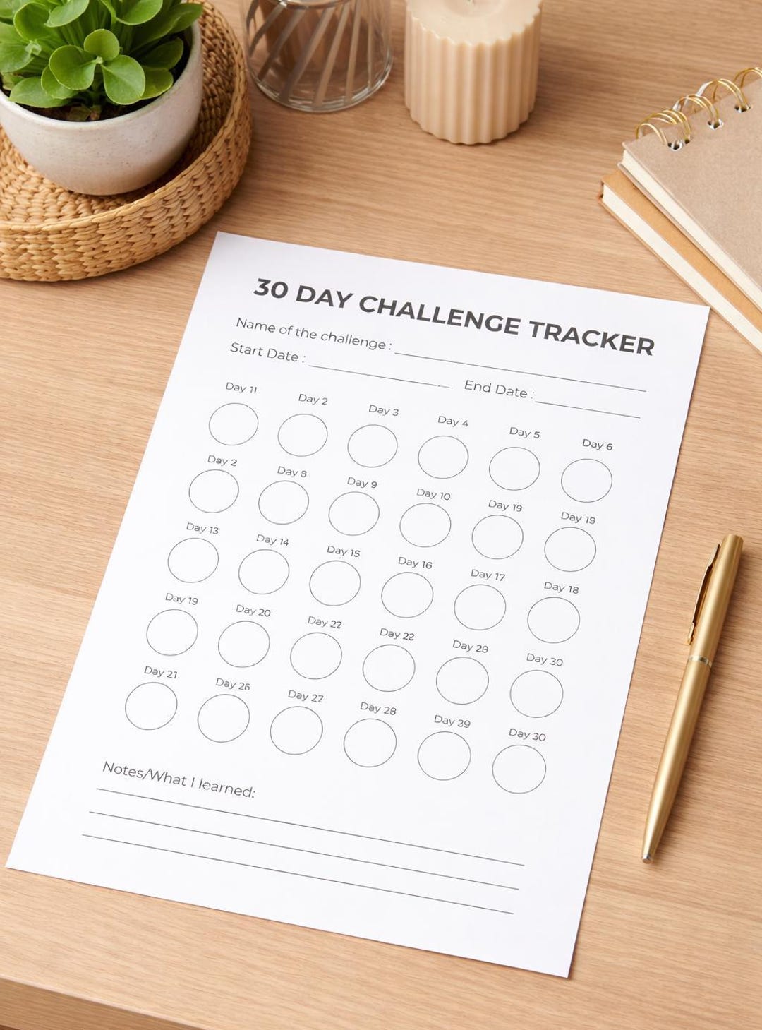 30 Day Challenge Tracker Printable: Minimalist Habit Goal Planner ...