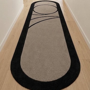 Tapete de lã natural tufado à mão, modelo moderno geométrico para corredor, decoração contemporânea para casa.