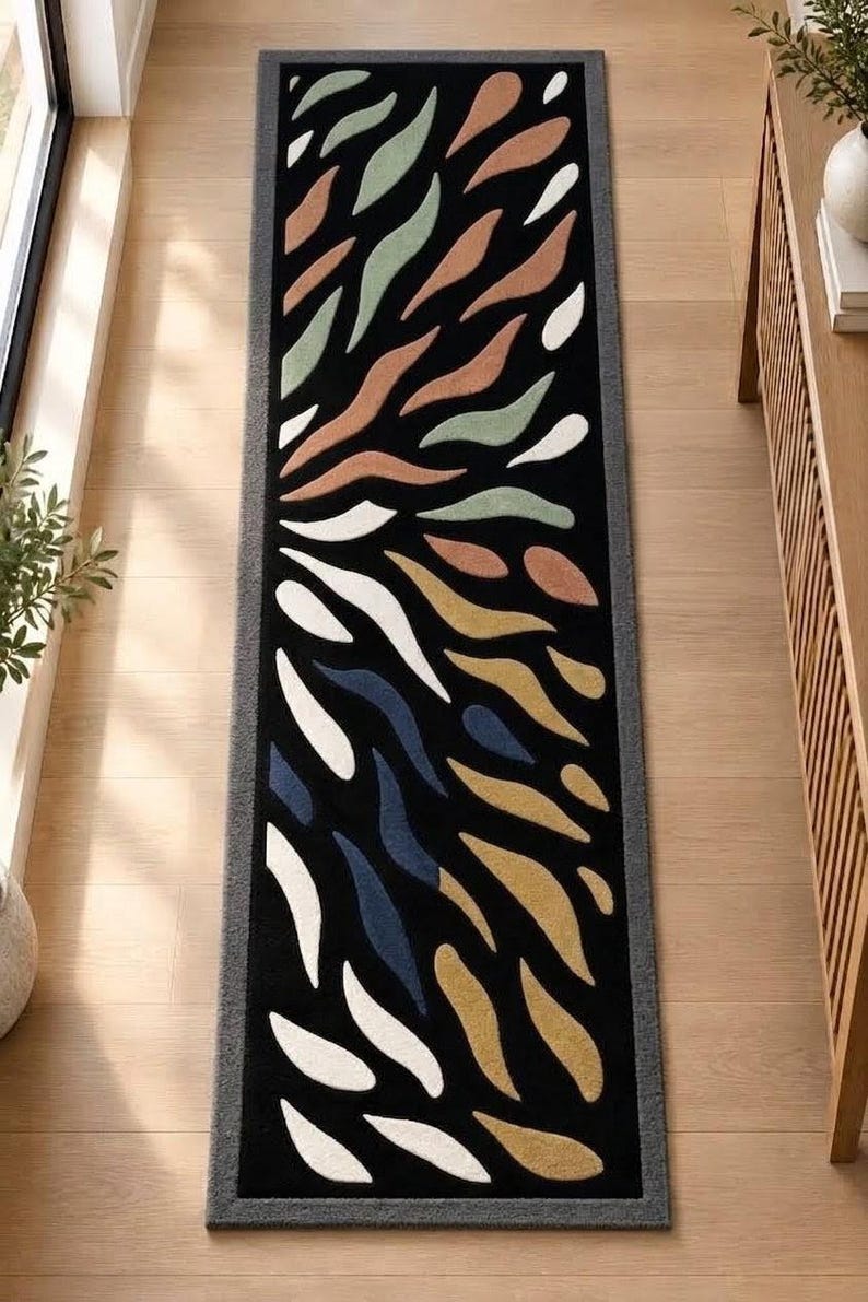 Unique Runner Rugs Modern Hand Tufted Natural Wool Runner Rug, Colorfull Leaf Organic ...