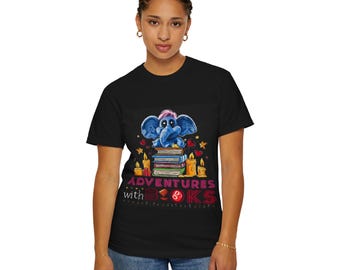 Elephant Reading Stack T-Shirt | Adventures in Books design