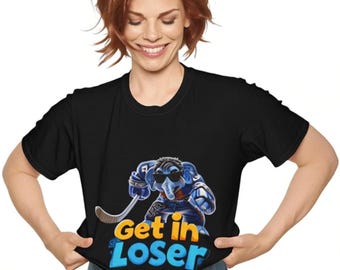 Hockey Player Illustration Get in Loser T-Shirt | Ice Hockey Graphic Tee