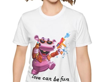 Playful Pink beby hippo with Water Gun T-Shirt | Love Can Be Fun