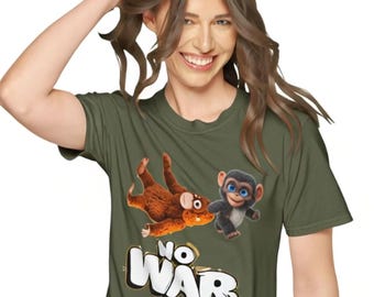 No War street art tee | T-Shirt featuring cartoon monkeys and graffiti text | Just Punch