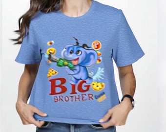 Big Brother elephant graphic T-Shirt | kids sibling announcement, playful pizza cookie design