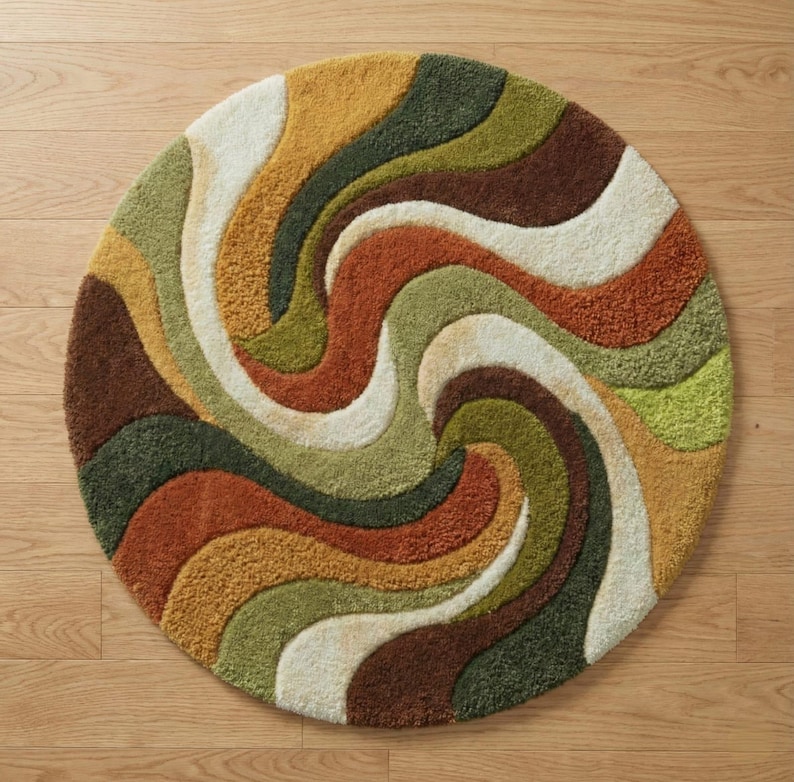 Eclectic Round Wool Rugs 7 Ft Mid Century Modern Round Area Rug | Hand Tufted Wool Rug | Earth ...
