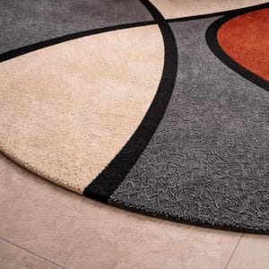 Abstract Geometric Round Area Rug 7ft, Modern Color Block Curved Design Rug, Teracotta Beige Minimalist Rug, 4ft, 5ft, 8ft Round image 4