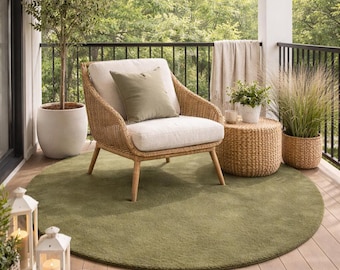 Olive Green Round Area Rug 6ft, Solid Minimalist Earth Tone Rug, Modern Plain Circle Rug for Living Room Bedroom, Soft Round Rug, 9ft 7ft