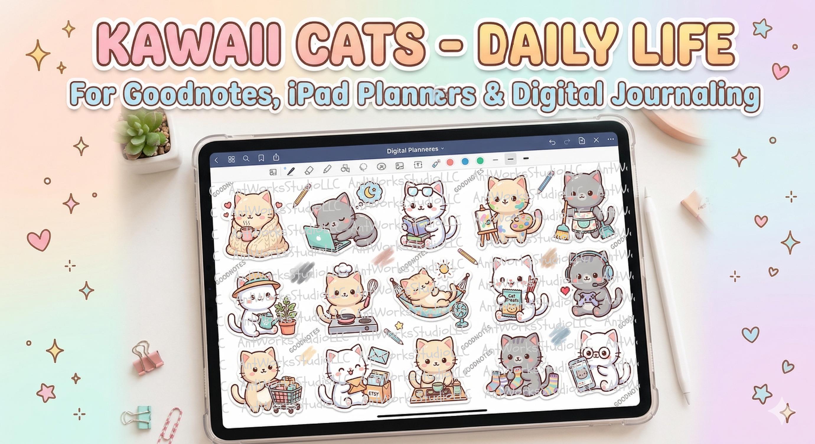 Kawaii Cat Daily Life Sticker Sheet (digital Download) - Etsy