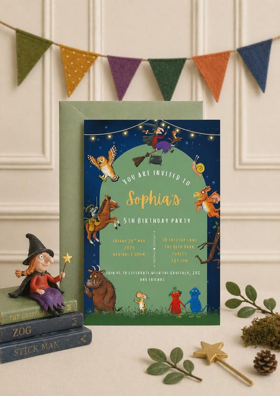 Julia Donaldson Inspired Birthday Invitation, Storybook Party Template (Digital Download) Canva Premium Template