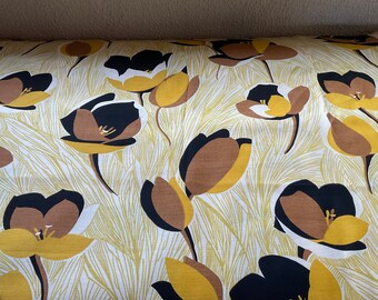 Vintage Fabric Retro flower Brown fabric 70s Cotton/Polyester S-33