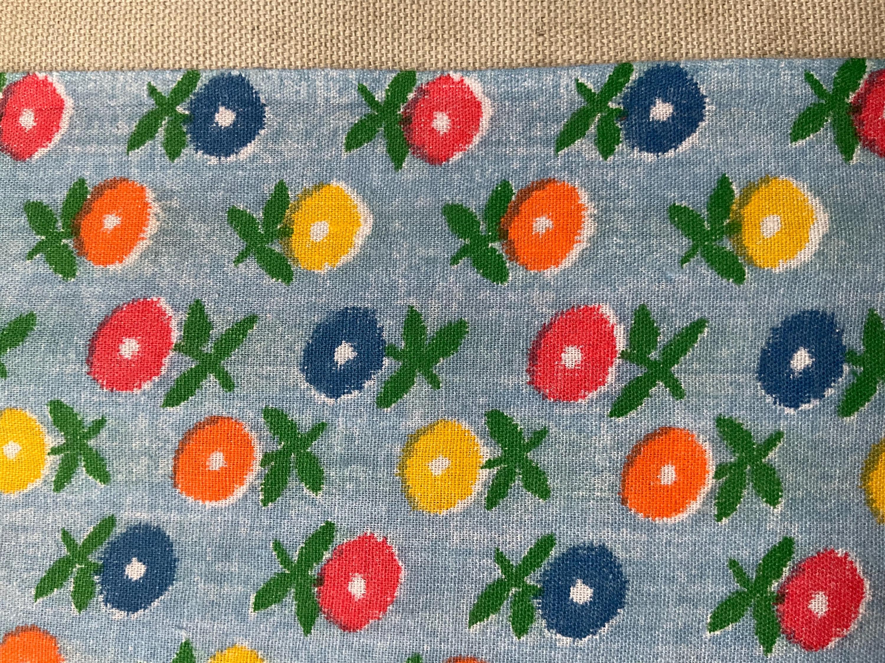 Vintage Fabric Retro Flower Orange,blue,yellow 44”X 18 70s S-212