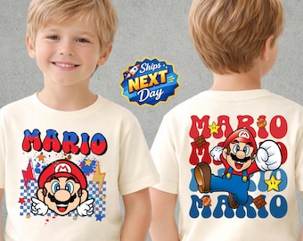 Mario Kids Two Sided Shirt Super Mario Toddler Shirt Mario Baby T-Shirts Mario and Luigi Youth Shirts Kids Mario Bodysuit