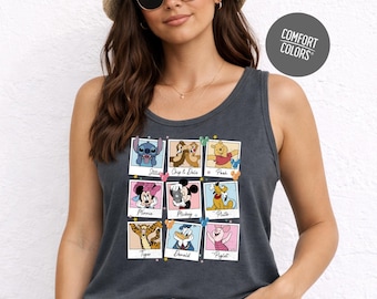 Disney Summer Jersey Tank Top Disneyland All Characters Stamps Comfort Colors Shirt Stitch Pooh Minnie and Others Disneyworld Tank Top