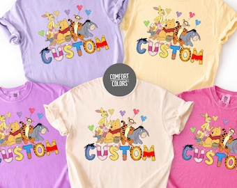 Custom Name Winnie The Pooh Shirts Disney Family Trip Tee Disney World Family Matching Tank Top Pooh Characters Alphabet Comfort Colors® Tee