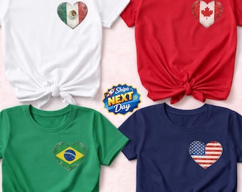 Soccer Cup 2026 Retro Pocket Heart Shirt All Country Flags Distressed T-Shirt Soccer National Team Tee Unisex Soccer Fan Gift