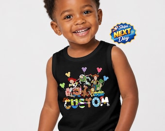 Personalized Toy Story Matching Jersey Tank Top Custom Disney Family Trip Shirt Buzz Woody Jessie Disney Trip Characters Alphabet Tank Top