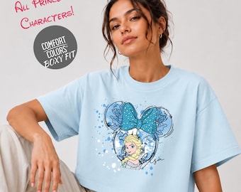 Disney All Princess Characters Women Boxy Tee Comfort Colors Disney World Girls Trip Coquette Bow Adult Jersey Tank Top Girly Summer Tee