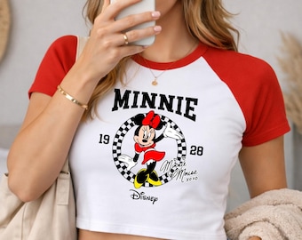 Checkered Minnie Mouse Baby Tee Disney Est. 1928 Signature Bella Canvas Women Cropped Tank Top Mickey and Minnie Mouse Signature Shirt