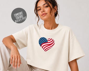 Camiseta patriótica de mujer, corte holgado, colores cómodos, bandera estadounidense en forma de corazón, camiseta sin mangas de jersey con estampado, camiseta del 4 de julio, camisetas del 250 aniversario de la libertad.