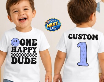 One Happy Dude Personalized Birthday Boy Shirt Custom 1st Birthday T-Shirt for Kids Baby Birthday Bodysuit One Happy Birthday Boy Tee