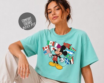 Disney Soccer Cup 2026 Women Boxy Tee Comfort Colors Mickey Mouse Country Flags Soccer Jersey Tank Top Disney World Soccer Fan Shirts